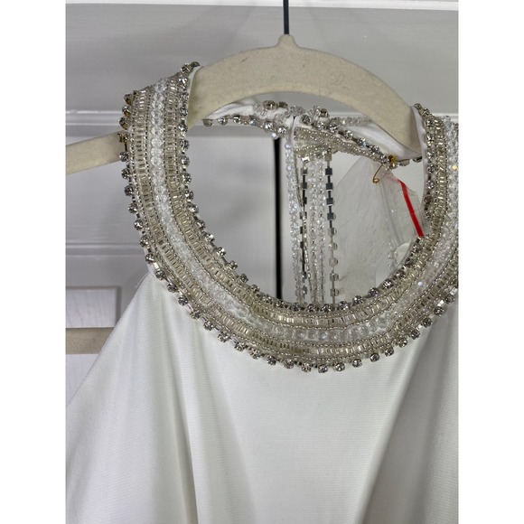 Mac Duggal BEADED HALTER JERSEY GOWN, Sz 4, White, #25572 - Picture 5 of 8